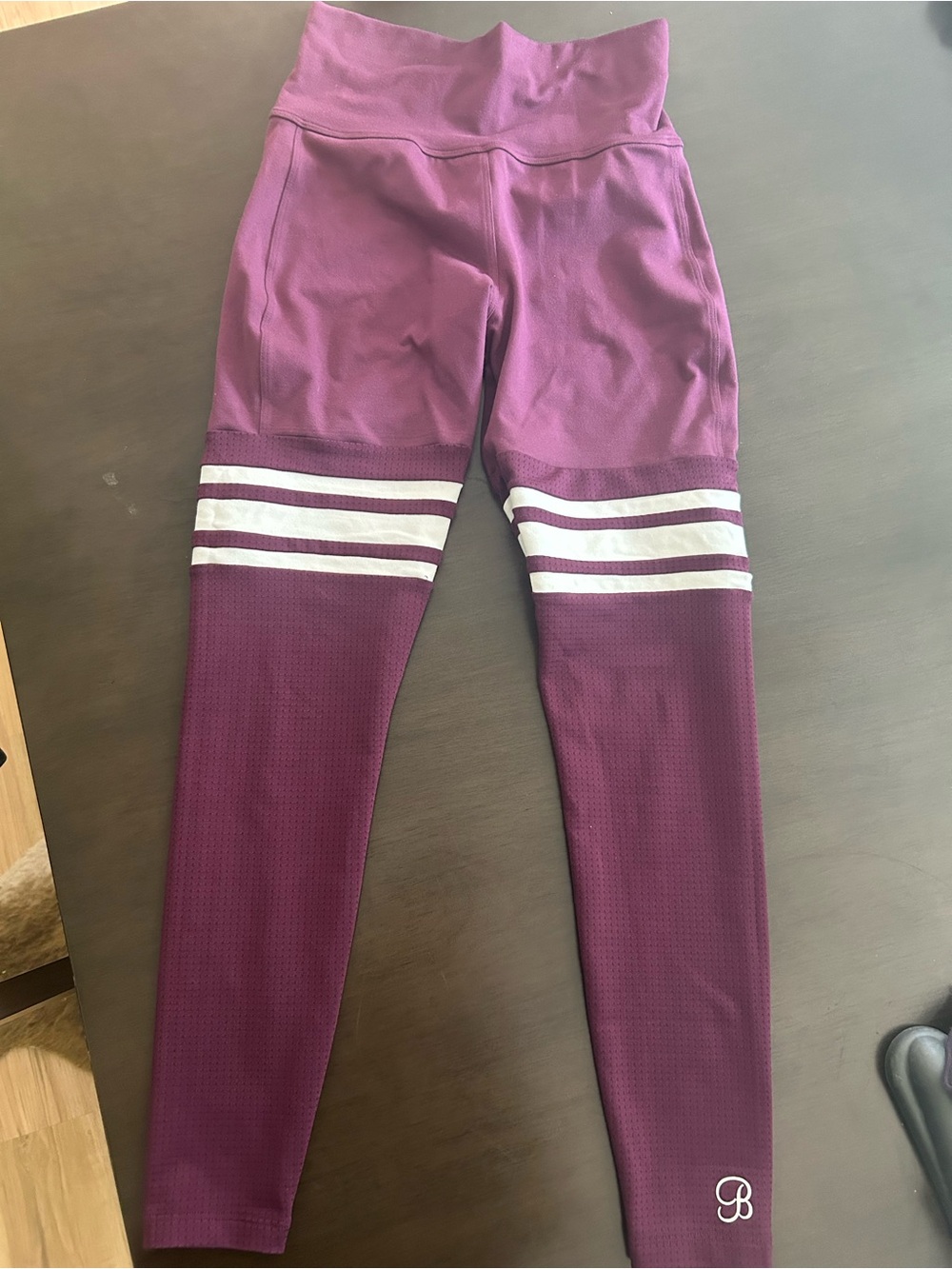 Bombshell Purple Athletic Leggings with White Stripes